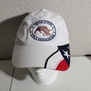 Texas State Hat Rifle Association Rock Point Red White Blue Bull Strap Back